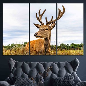 Elegante arte de pared en lienzo con diseño de ciervo: impresión moderna en vidrio templado para decoración del hogar, JUEGO DE 3 LIEÑOS - Product Image 1