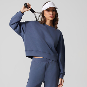 240GSM, sudaderas con capucha de alta calidad para mujer, cuello redondo, ropa deportiva teñida lisa, pulóver, sudaderas informales de gran tamaño - Product Image 5