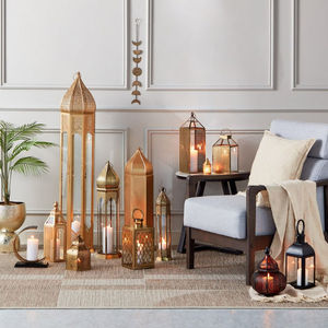 Últimas 2025 Venta caliente Decoraciones navideñas Hierro Hexágono Oro Marroquí Linternas de piso con vidrio transparente - Product Image 6