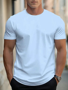 T-shirt pour homme 100% coton, couleur unie, col rond, surdimensionné, décontracté, respirant, de haute qualité, manches courtes, haut pour homme - Product Image 6