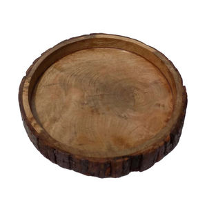 Plateau de service en bois de manguier blanc de la meilleure qualité plateau décoratif rond sculpté à la main avec pieds - Product Image 4