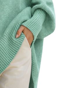 Customized Mint Green <b>Womens</b> <b>Oversized</b> Poncho Sweater Ribbed Crew Neck Batwing Sleeve Winter Knit Pullover Top - Product Image 6
