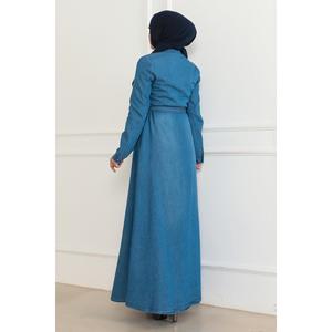 Robe en jean boutonnée de style décontracté bleu clair 6142 - Product Image 4