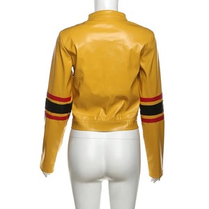 Abrigos informales de manga larga con cremallera para mujer, chaquetas de PU de retazos de Color con bordado de letras, a la moda Lona de piel de oveja, otoño 2024 - Product Image 2