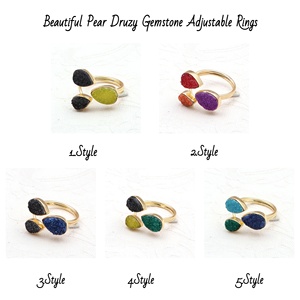 Bague de créateur faite à la main plaqué or Triple Druzy pierres précieuses noir et jaune poire Druzy anneaux de mode réglables - Product Image 3