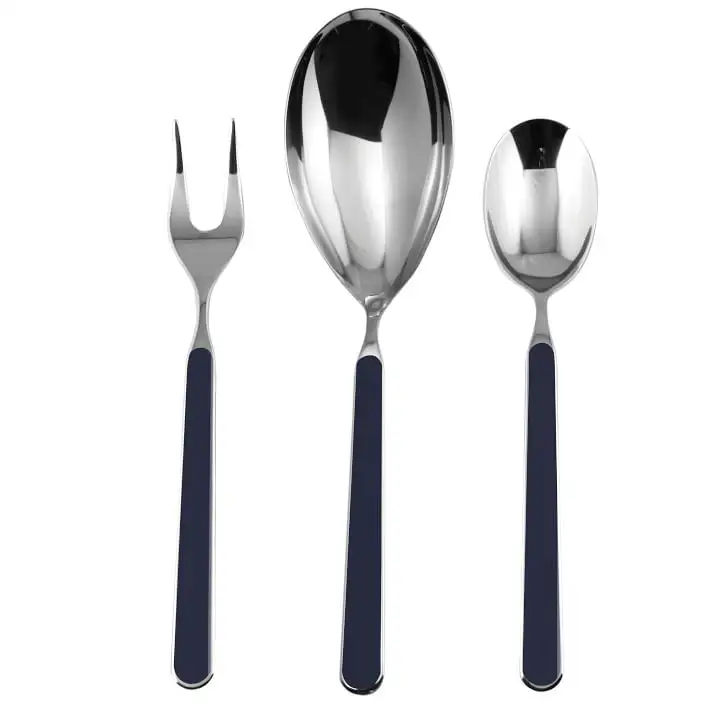 Amazon Hot Selling Flatware Slim Black Handle Serving Utensils Stainless Steel Cutlery Tableware Silverware Fancy for Home Usage