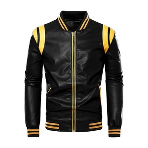 Otoño Invierno nuevos hombres de alta calidad Biker chaqueta de cuero Casual motocicleta Slim PU abrigo con tela de lona cálida - Product Image 5