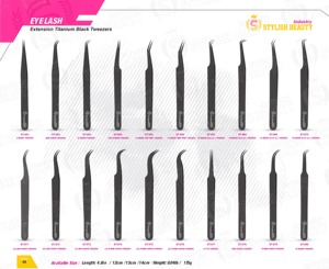 Pinzas de pestañas de acero inoxidable multicolor al por mayor, pinzas de extensión profesionales con etiqueta privada para artistas de pestañas - Product Image 4