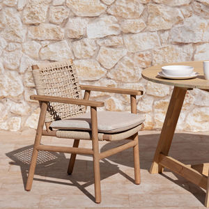 Sillón de comedor al aire libre Combinación de madera de teca natural con cuerda y cojín-Azalea - Product Image 6