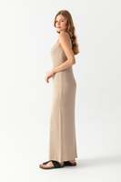 Vestido Elegante de Punto con Cuello en V para Mujer, Sin Mangas, Transpirable, de Punto Acanalado, de Alta Calidad, Servicios OEM Personalizables