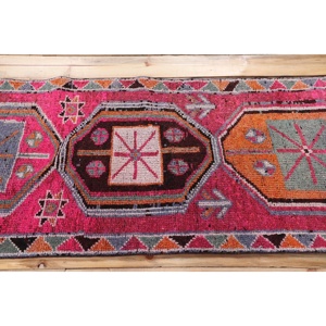 Turkish Vintage Herki <b>Runner</b> Rug 2.7x11.8 ft, <b>Red</b> Geometric Rug Wool - Product Image 3