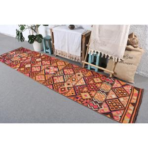 Turkish <b>Runner</b> Rug, 2.5x9.8 ft Vintage Rug, <b>Red</b> Kilim Wool Rug - Product Image 2