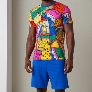 OEM Printed T Shirt Shorts Two Piece Set <b>Men's</b> 100% Cotton Print Shorts Sleeve Tee Shorts Sets <b>Mens</b> - Product Image 6