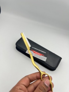 Rasoir de barbier professionnel en acier inoxydable massif à lame simple, couleur or plasma, pour rasage de la nuque, logo personnalisé avec étui en cuir - Product Image 6