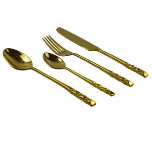 ชุดช้อนส้อมทองโบราณชุบทอง ชุดช้อนส้อมโลหะใหม่สำหรับโรงแรมและร้านอาหาร ช้อนส้อมโลหะ ช้อนและส้อม - Product Image 2