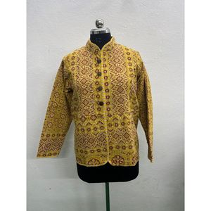 Autumn Chic Kantha <b>Leather</b> <b>Jacket</b> for Ladies Breathable with Custom Logo Patchwork <b>Blazer</b> Design Short Length Baseball Collar - Product Image 1