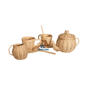 Eco-friendly Rattan Play Pan <b>Set</b> Wholesale <b>Tea</b> Toy and Doll Play Kitchen <b>for</b> Baby and <b>Kids</b> - Product Image 2