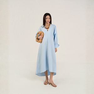 Vestido midi de popelina 100% algodón para mujer – Cuello en V, a rayas, con detalle de botones, corte holgado, vestido de verano - Product Image 1