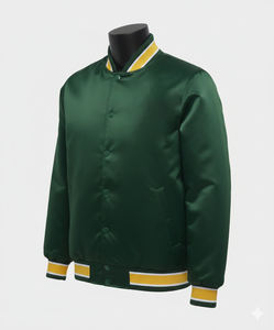 Veste universitaire unie en satin vert foncé, veste de baseball personnalisée en satin, fabricant de vestes bomber en gros, OEM, marque privée - Product Image 3