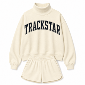 ชุดกีฬาผู้หญิง เสื้อคอเต่าปักลาย Trackstar พร้อมกางเกงขาสั้น รุ่น TS-SET-026 - Product Image 1