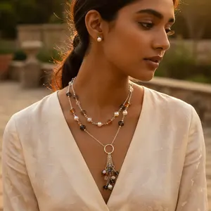 Collar de Moda para Mujer, Plata 925, con Múltiples Piedras Preciosas, Chapado en Oro con Diamante como Piedra Principal, Cadena de Acero Inoxidable - Product Image 1