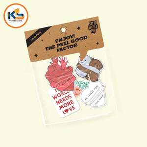 Lots d'autocollants en vinyle découpés sur mesure, écologiques |   100 autocollants imperméables avec revêtement UV, carte de présentation en polyéthylène pour la marque et la vente au détail - Product Image 1