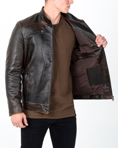 Veste en cuir véritable pour homme de marque en gros, mode d'hiver, sur mesure, vêtements décontractés, col montant, logo sur le devant - Product Image 2
