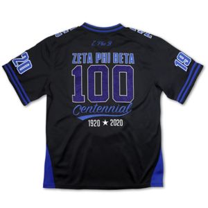 Camiseta de fútbol ZPB Centennial negro y azul real 100% poliéster Zeta Phi Beta 100th Anniversary Jersey con logotipos y escudos - Product Image 4