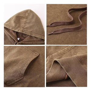 เสื้อสตรีทแวร์ผ้าฟลีซคอตตอนหนานุ่มพิมพ์โลโก้ตามสั่ง ทรงปกติ สไตล์วินเทจ ยูนิเซ็กส์ สำหรับผู้ชาย ใส่ได้ในฤดูหนาว ล้างสีแบบ Stone Acid Wash มีกระเป๋า - Product Image 4