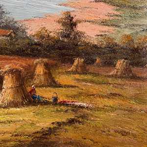 Dipinto a Olio 100% Fatto a Mano in Stile Art Déco 20 In24, Design Classico di Campo su Tela Nera, Astratto per Decorazione Murale - Product Image 2