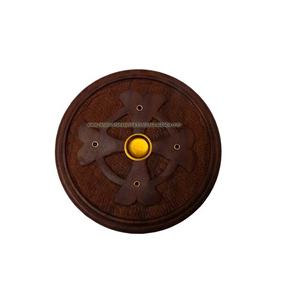 Brûleur d'encens en bois artisanal, cendrier de forme circulaire pour cône et bâton d'encens - Product Image 3