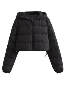 Puffer Jacket Cropped Women's Winter Coats Long Sleeve <b>Zip</b> Stand Collar <b>Pockets</b> Baggy <b>Shorts</b> Warm Jacket Custom Pattern Jacket - Product Image 4