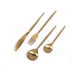 Juego de Cubiertos de Metal con mango moderno de diseño real elegante, 5 uds., cubiertos de acero inoxidable con acabado dorado ecológico - Product Image 2
