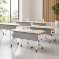 Table gigogne à plateau rabattable avec panneau de protection, en panneau de particules E1, avec roulettes mobiles et structure en acier, pour salle de conférence, salle de classe, bureau