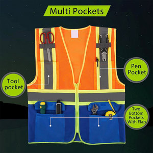 Gilet de travail de sécurité routière multi-poches personnalisé pour hommes, gilet de sécurité réfléchissant haute visibilité, gilets de travail à logo personnalisé - Product Image 3