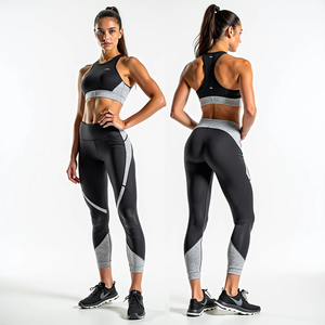 Conjunto de Yoga personalizado para mujer de Otoño de talla grande transpirable Spandex/tela de poliéster patrón de logotipo frontal de longitud completa calle principal elegante - Product Image 1