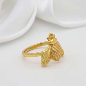 Anillo exclusivo de diseño de abeja de miel de estilo étnico hecho a mano chapado en oro de 18 quilates accesorios de latón de moda para hombres y mujeres - Product Image 2