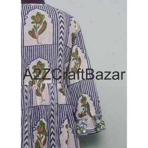 Robe mi-longue moulante à manches longues et col en V, en coton 100%, à imprimé floral bohème, faite à la main, pour l'été, formelle, avec tissu lavable - Product Image 6