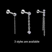 Perhiasan Tindik Bibir, Helix, Conch, dan Cartilage Model Rantai ASTM F136 Titanium Lapis Emas 16G dengan Batu CZ Flat Back yang Trendi