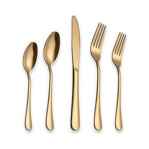 Long manche simplicité plaqué or ustensiles mariage maison et Restaurant couverts ensemble en acier inoxydable couteau fourchette cuillère couverts - Product Image 1