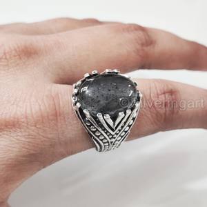 Anillo de Plata de Ley 925 para Hombre al por Mayor con Cuarzo Rutilado Negro Natural, Anillo de Piedra de Nacimiento, Joyería Árabe para Aniversario - Product Image 3