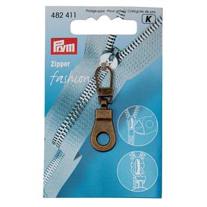 Prym 482411 Antique Brass Fashion Zipper <b>Puller</b> Eyelet for Clothing, Bags - Product Image 1