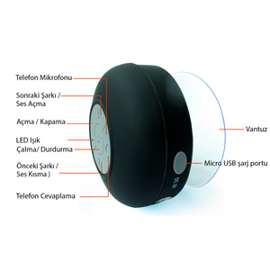 Mini Altavoz Bluetooth Impermeable IPX6 para Ducha con Micrófono LED y Airplay - Negro - Product Image 4