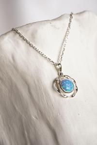 925 Sterling Silver <b>Opal</b> <b>Necklace</b> with Blue Gemstone <b>Pendant</b> Handmade Bezel Setting Jewellery <b>Opal</b> Gemstone Inlay Wear - Product Image 3