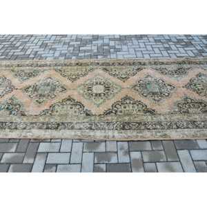 Vintage Turkish <b>Runner</b> Rug 4.6x13.1 ft, Brown <b>Blue</b> Floral Rug - Product Image 3