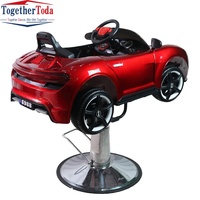 Chaise de barbier pour enfants en métal rouge personnalisable, avec siège relevable en forme de voiture, pour salon de coiffure