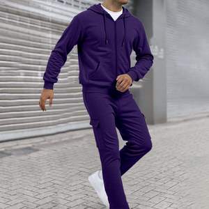Conjunto de chándal de lana para Hombre | Nueva Sudadera con capucha y pantalones de Jogger con cremallera | Traje de chándal deportivo y de gimnasio para entrenamiento y ropa informal - Product Image 3