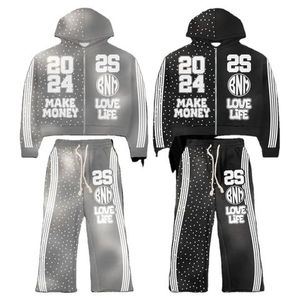 Ropa de calle personalizada, conjunto con estampado gráfico, trajes para correr, chándal personalizado, chándal Unisex, lavado ácido personalizado, 100% algodón con capucha - Product Image 6