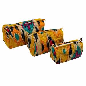 Yellow Floral Pure Cotton Hand-Block Large Eco-Friendly Vintage Case Multipurpose Pouches Organiser/Kit/Bag Cosmetic <b>Makeup</b> - Product Image 1