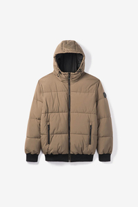 Custom Mocha Regular Length Puffer <b>Jacket</b> Fixed Hood Rib Cuff Rib Hem Zip Pockets <b>Fur</b> Trim Stylish Warm Winter Outdoor <b>Men's</b> - Product Image 5